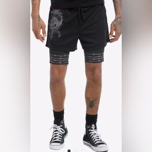 Hot Topic Cross and barb wire twofer athletic shorts size M